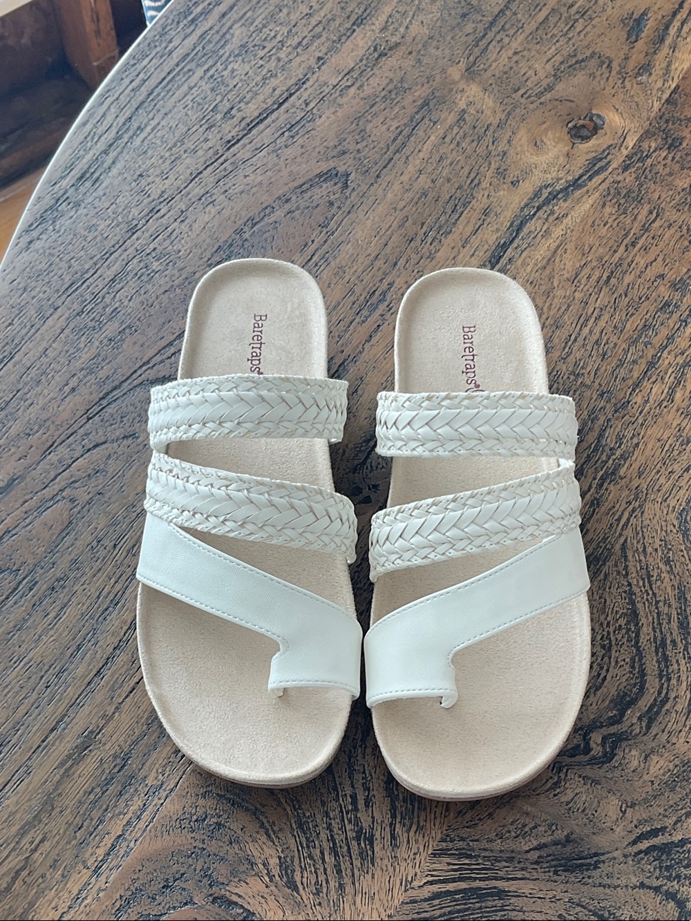 BareTraps Cream Braided Strap Slide Sandals